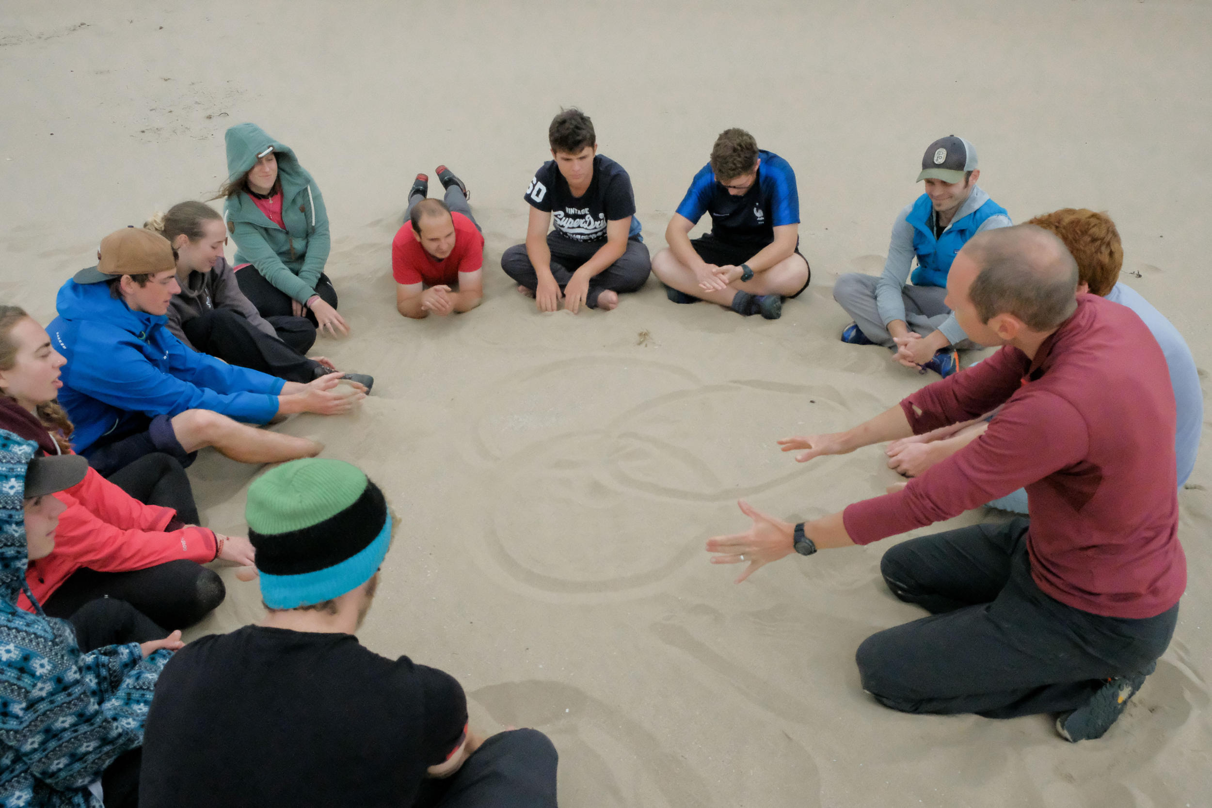 Team learning about purpose on the beach in South Wales