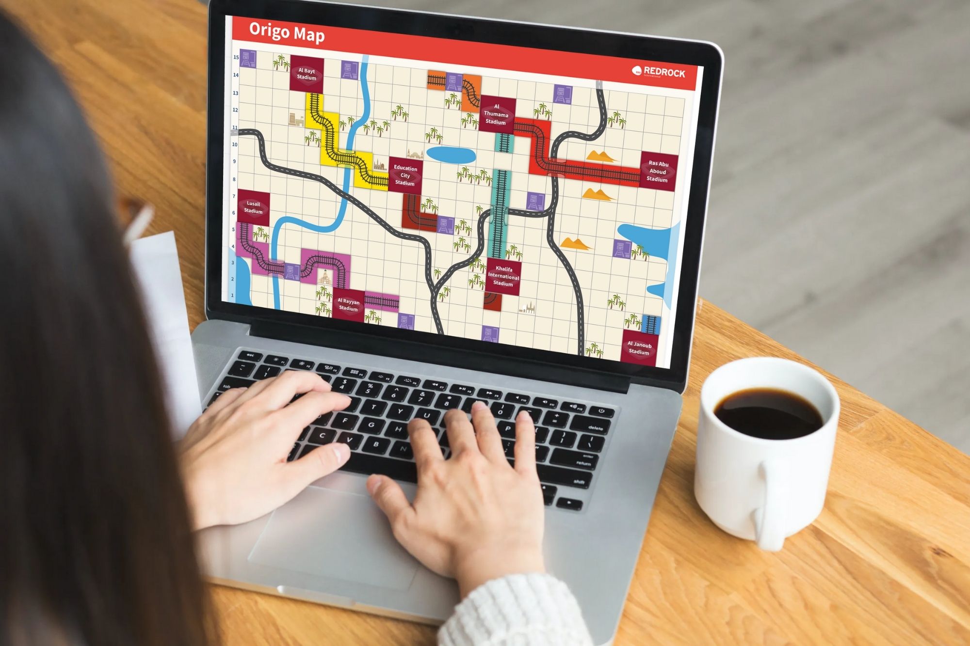 A lady using the origo online team building map